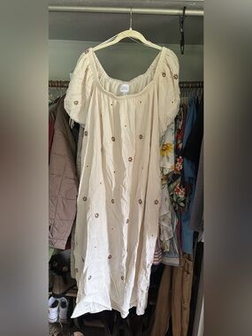 Cream Maxi Dress with Brown Floral Embroidery